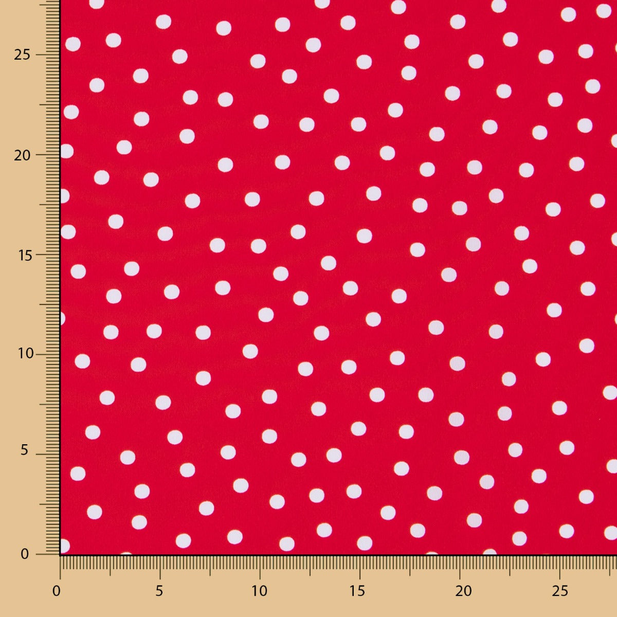 Restposten Crêpe mit weißen und roten Punkten, 7 mm – verschiedene Maße x Breite 150 cm - Ribes y Casals
