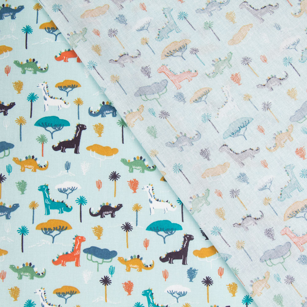 Dinosaurier Baumwolle Popeline Hellblau - Ribes y Casals