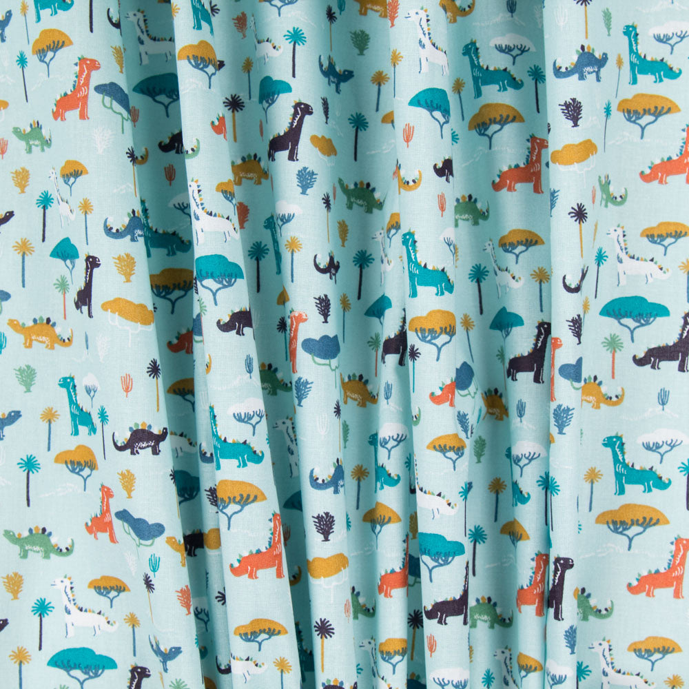 Dinosaurier Baumwolle Popeline Hellblau - Ribes y Casals