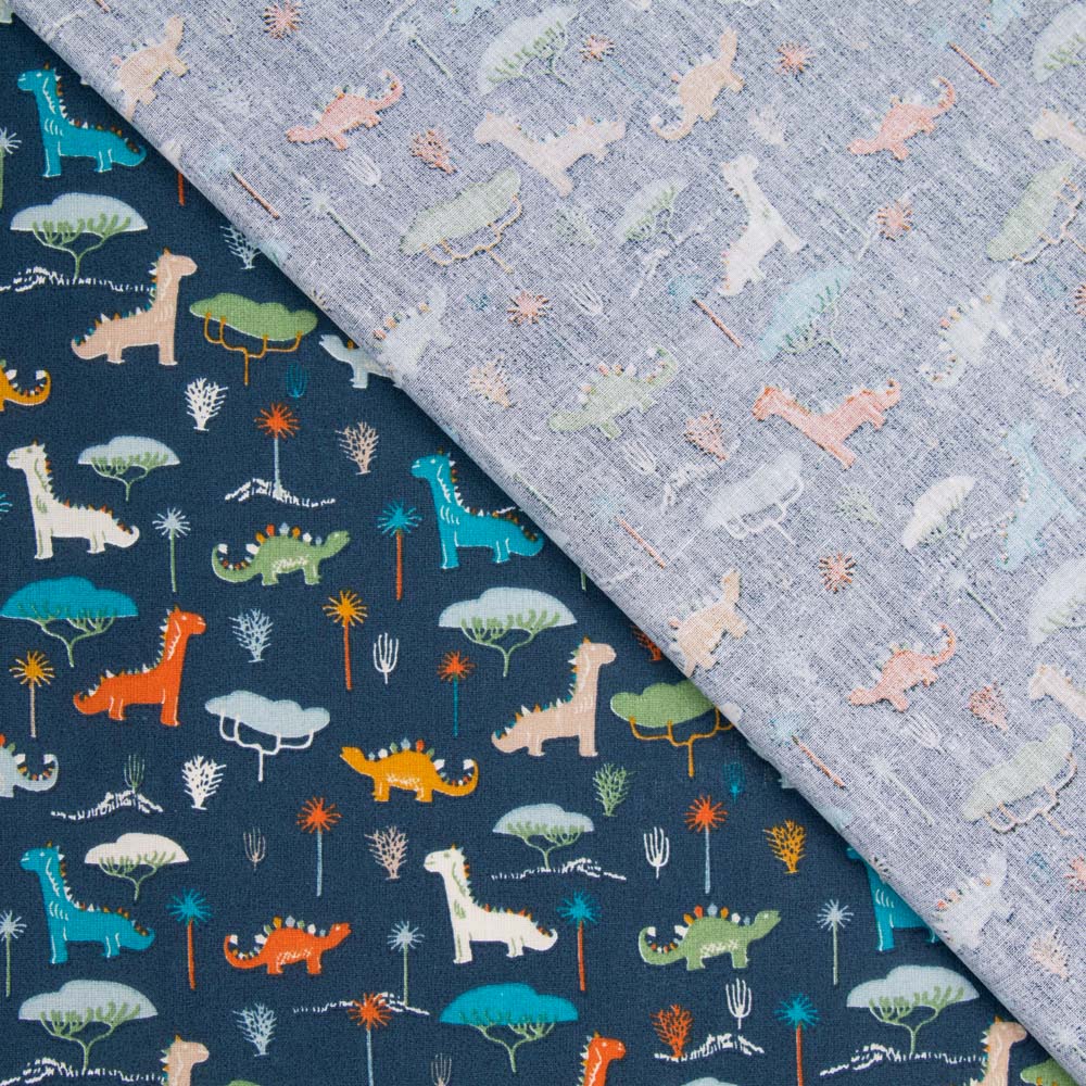 Dinosaurier Baumwolle Popeline Blau - Ribes y Casals