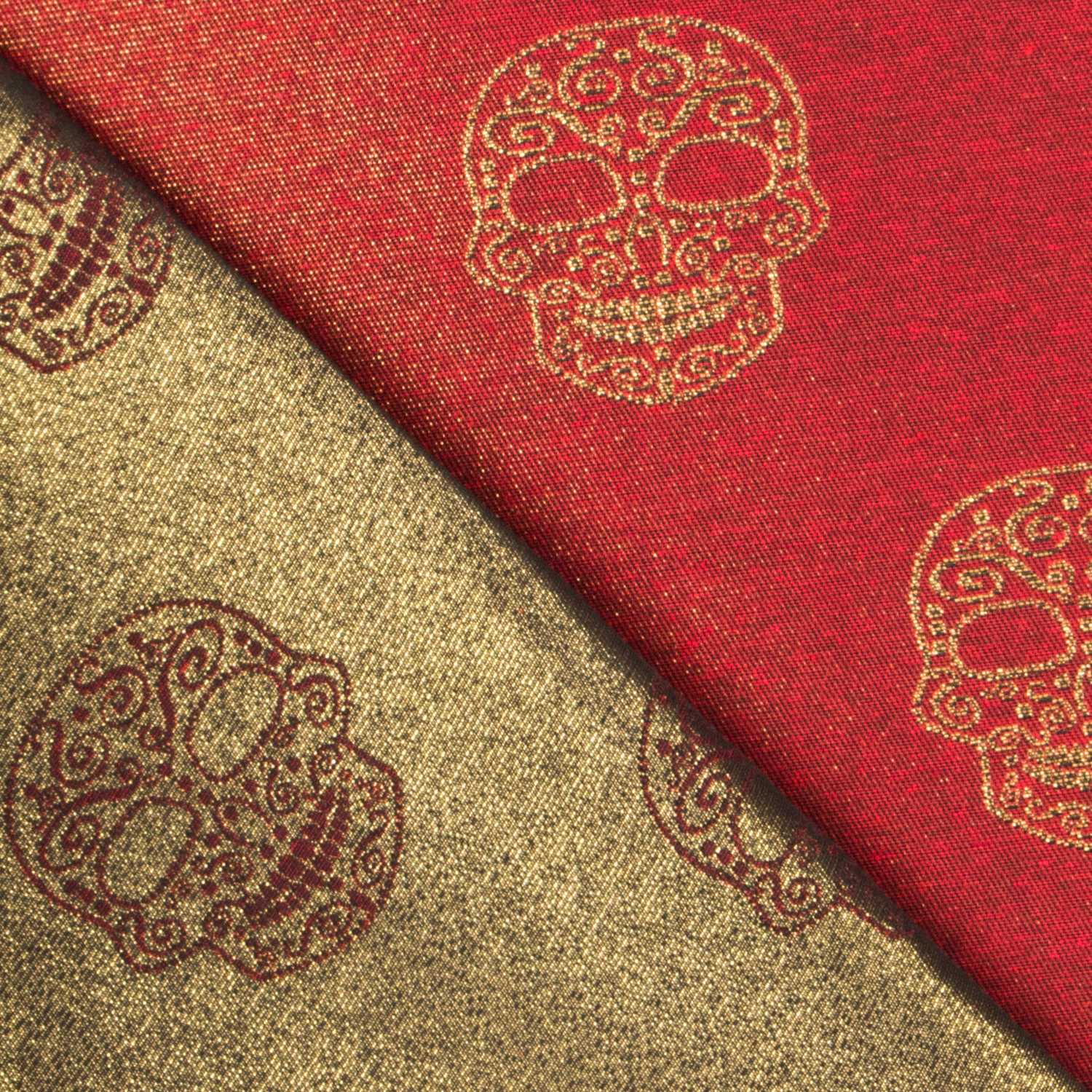 Jacquard Lurex Totenkopf Rot Gold - Ribes y Casals