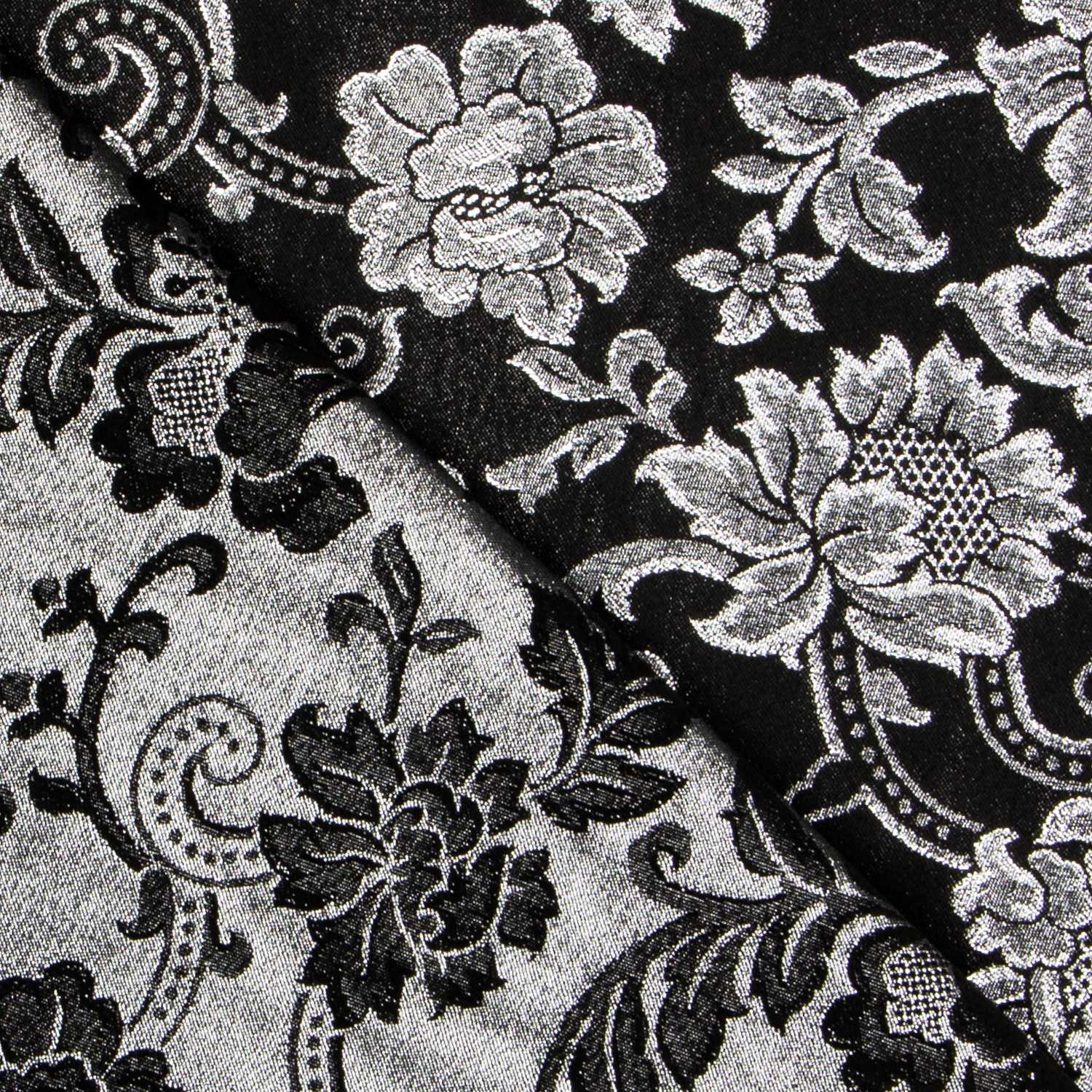 Jacquard Lurex Floral Schwarz Silber - Ribes y Casals