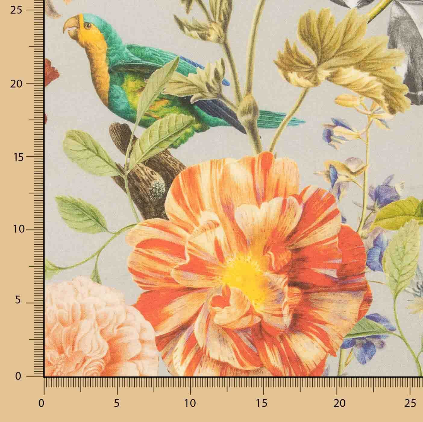 Bedrucktes Canvas „Exotischer Garten – Vögel und Blumenmuster“ - Ribes y Casals