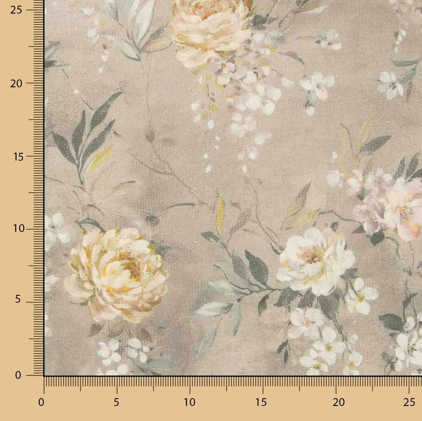 Bedrucktes Canvas „Romantischer Garten“ in Beige - Ribes y Casals
