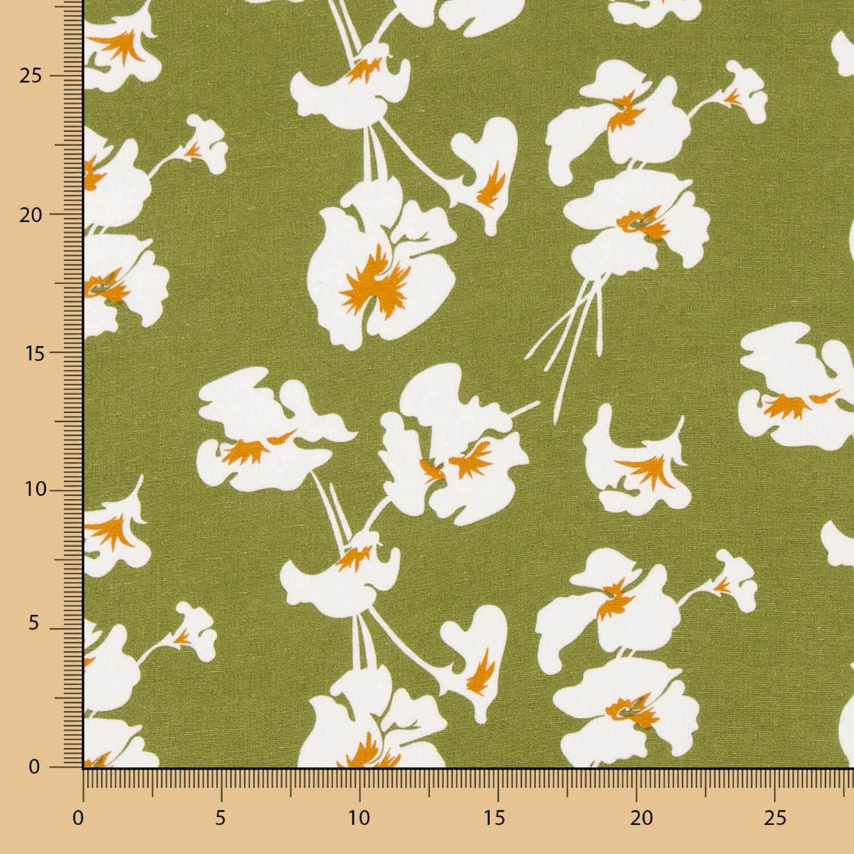 Leinen Viskose Floral Khaki Grün - Ribes y Casals