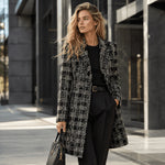 Grau-schwarzer Mosaik-Tweed aus Wolle mit Gold-Lurex - Ribes y Casals