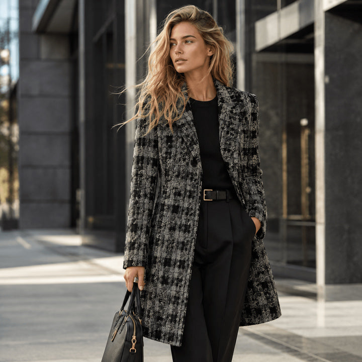Grau-schwarzer Mosaik-Tweed aus Wolle mit Gold-Lurex - Ribes y Casals