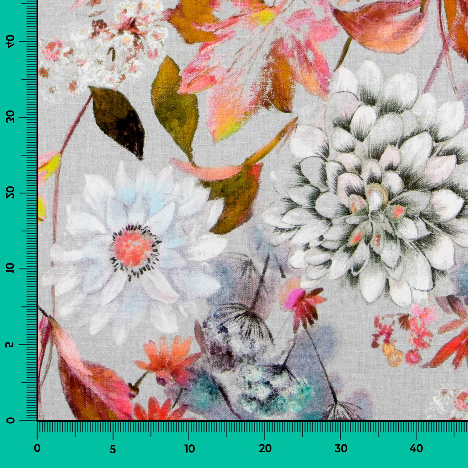 Panama Segeltuch Floral Grau - Ribes y Casals