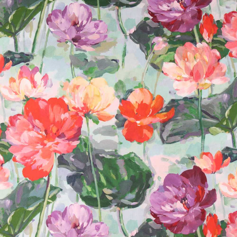 Panama Canvas Türkis Blumen - Ribes y Casals