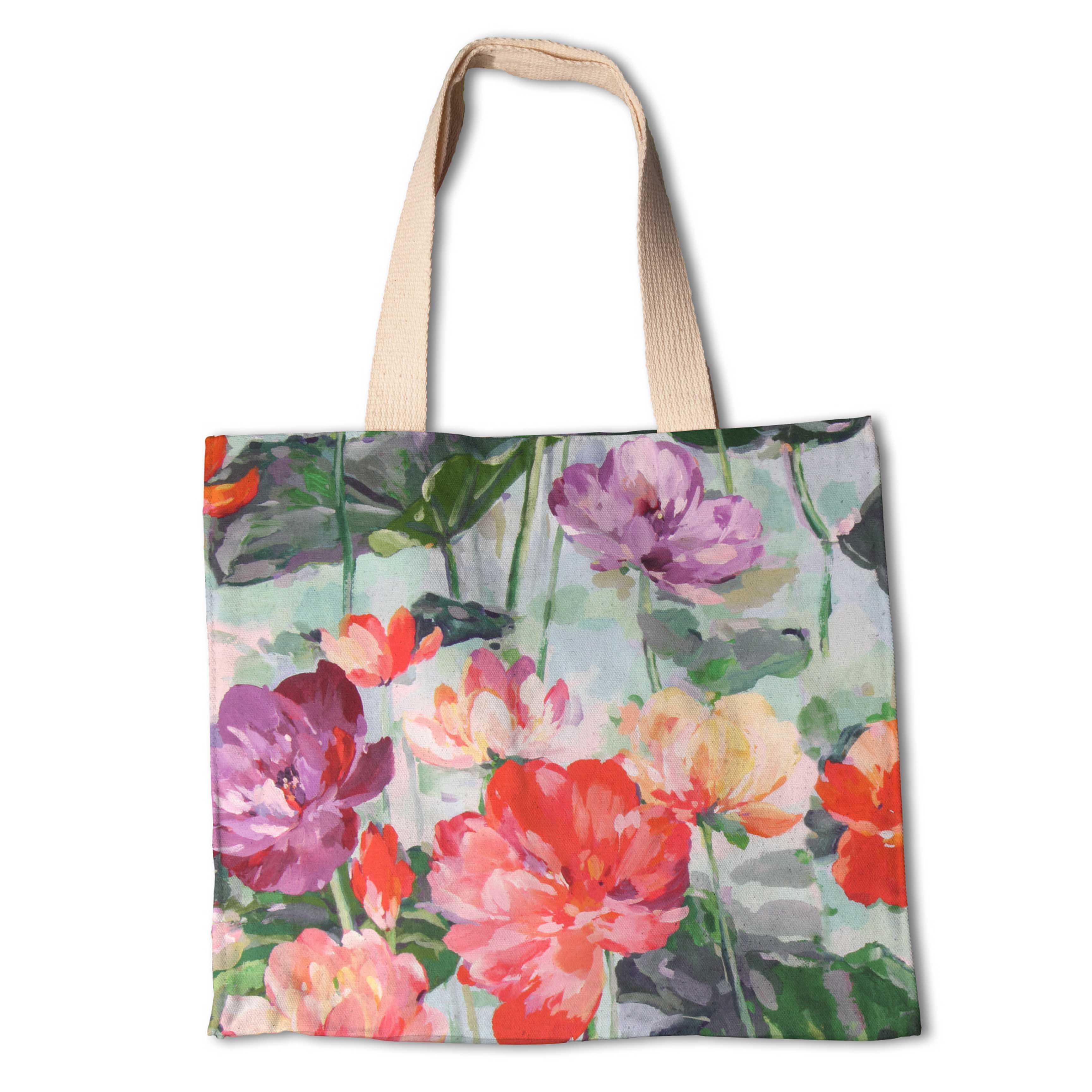 Panama Canvas Türkis Blumen - Ribes y Casals
