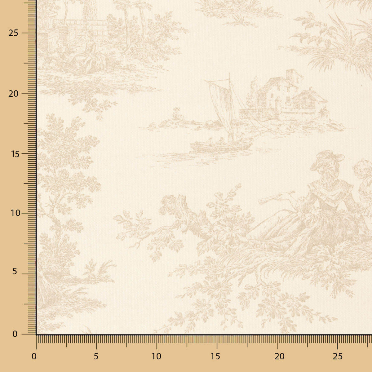 Bedrucktes Segeltuch Baumwolle Toile De Jouy Beige - Ribes y Casals