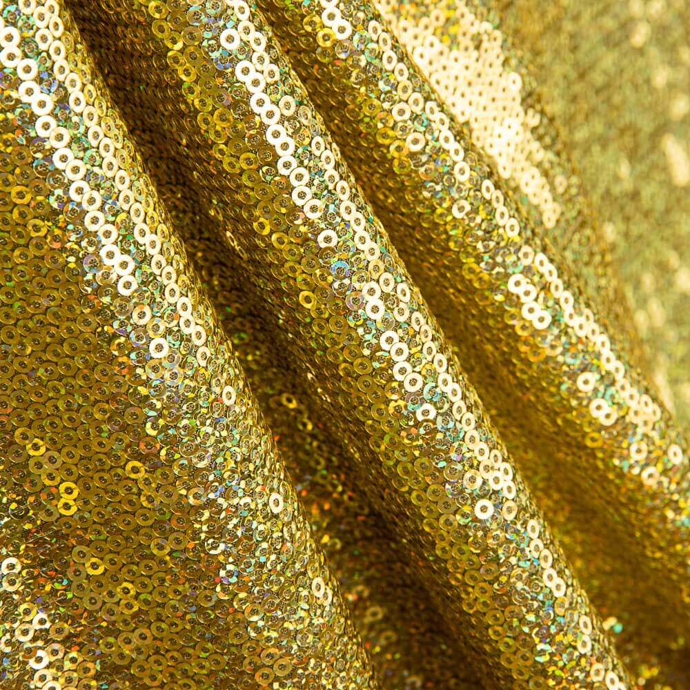 Restposten: Holografischer Lycra-Paillettenstoff in Gold – verschiedene Größen x 140 cm Breite - Ribes y Casals