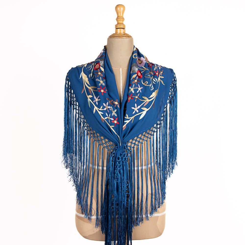 Bestickter kleiner Schal Triana Blau - Ribes y Casals