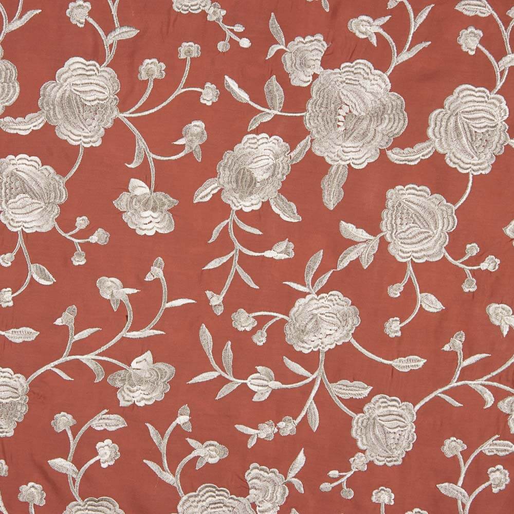 Ecru Tencel Coral Bestickter Schal - Ribes y Casals