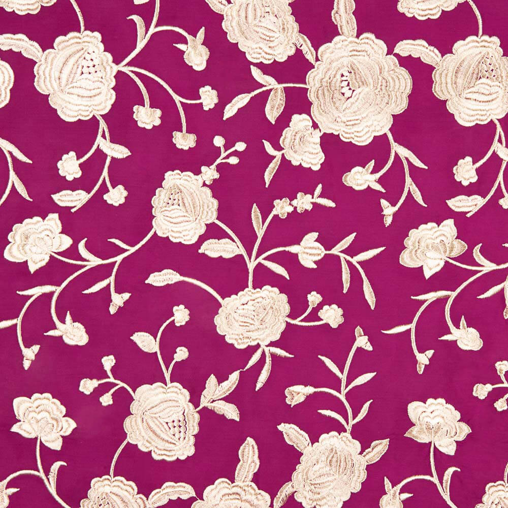 Bestickter Schal Ecru Tencel Strawberry - Ribes y Casals