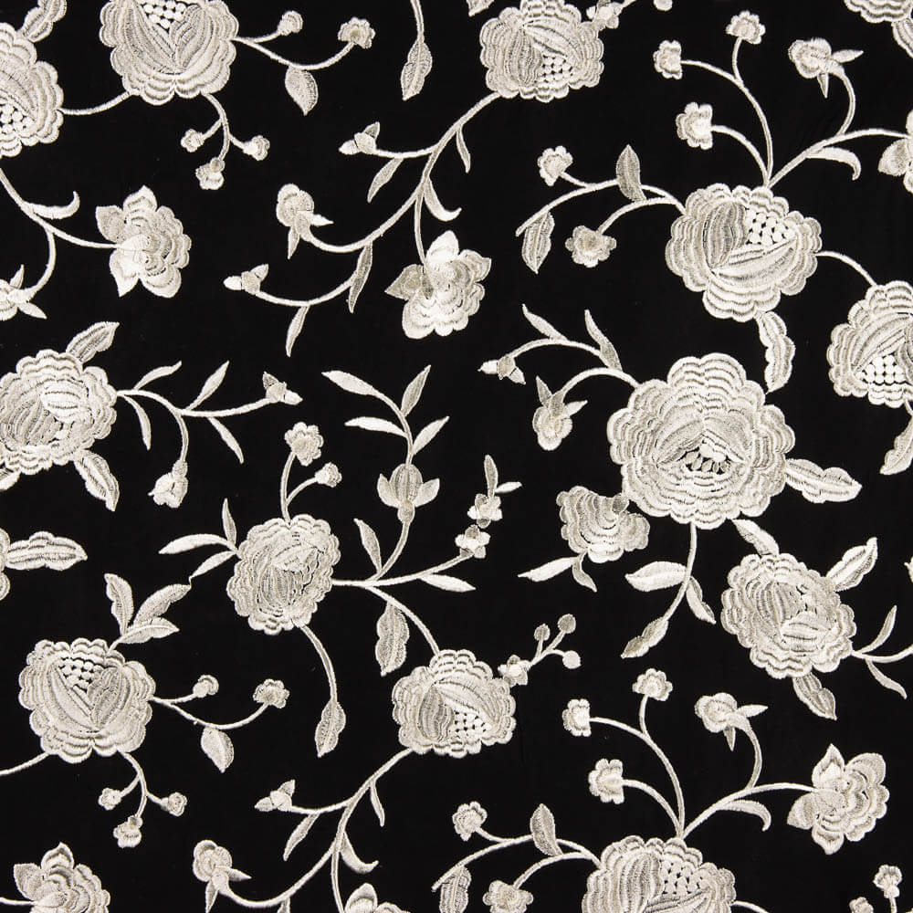 Bestickter Schal Ecru Tencel Schwarz - Ribes y Casals