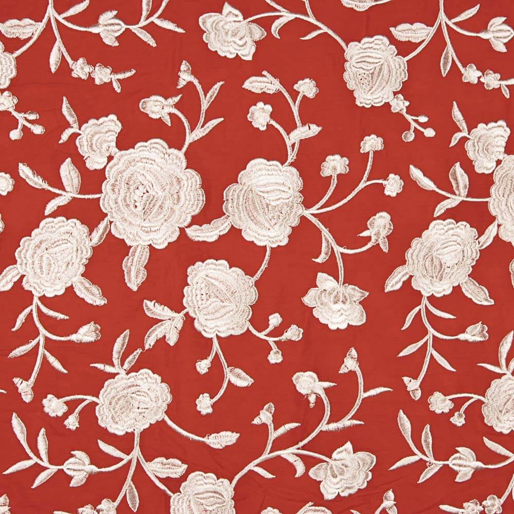 Besticktes Schultertuch Ecru Tencel Rot - Ribes y Casals