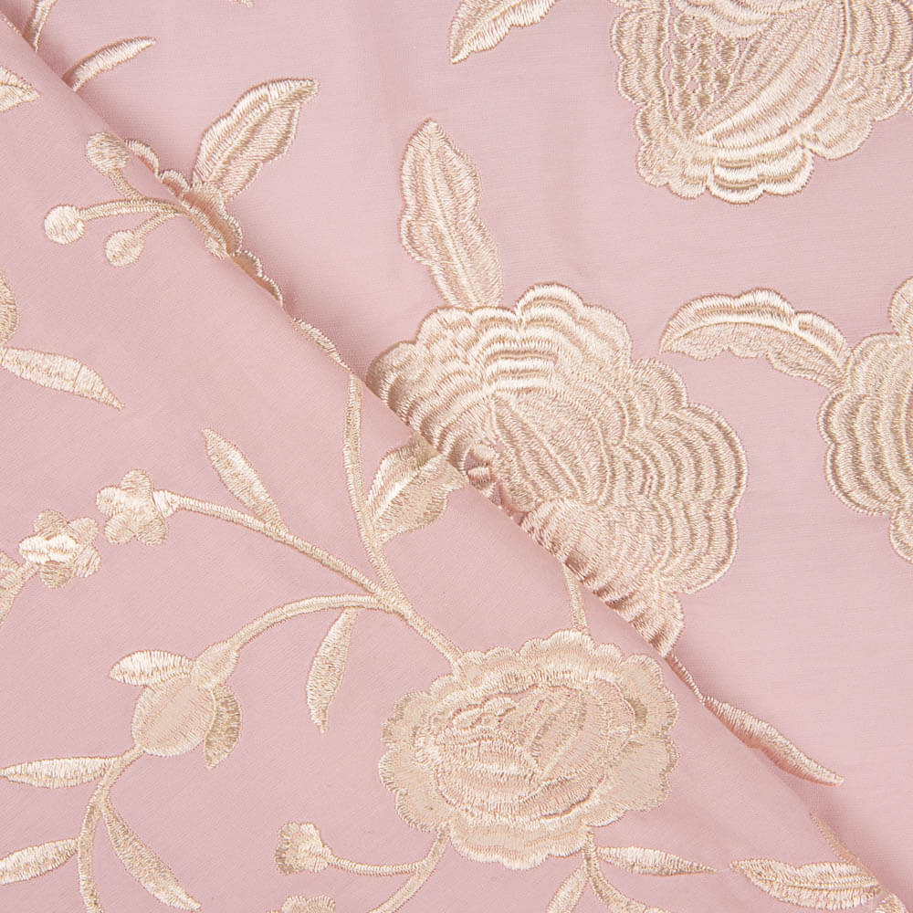 Bestickter Schal Ecru Tencel Pearl Pink - Ribes y Casals
