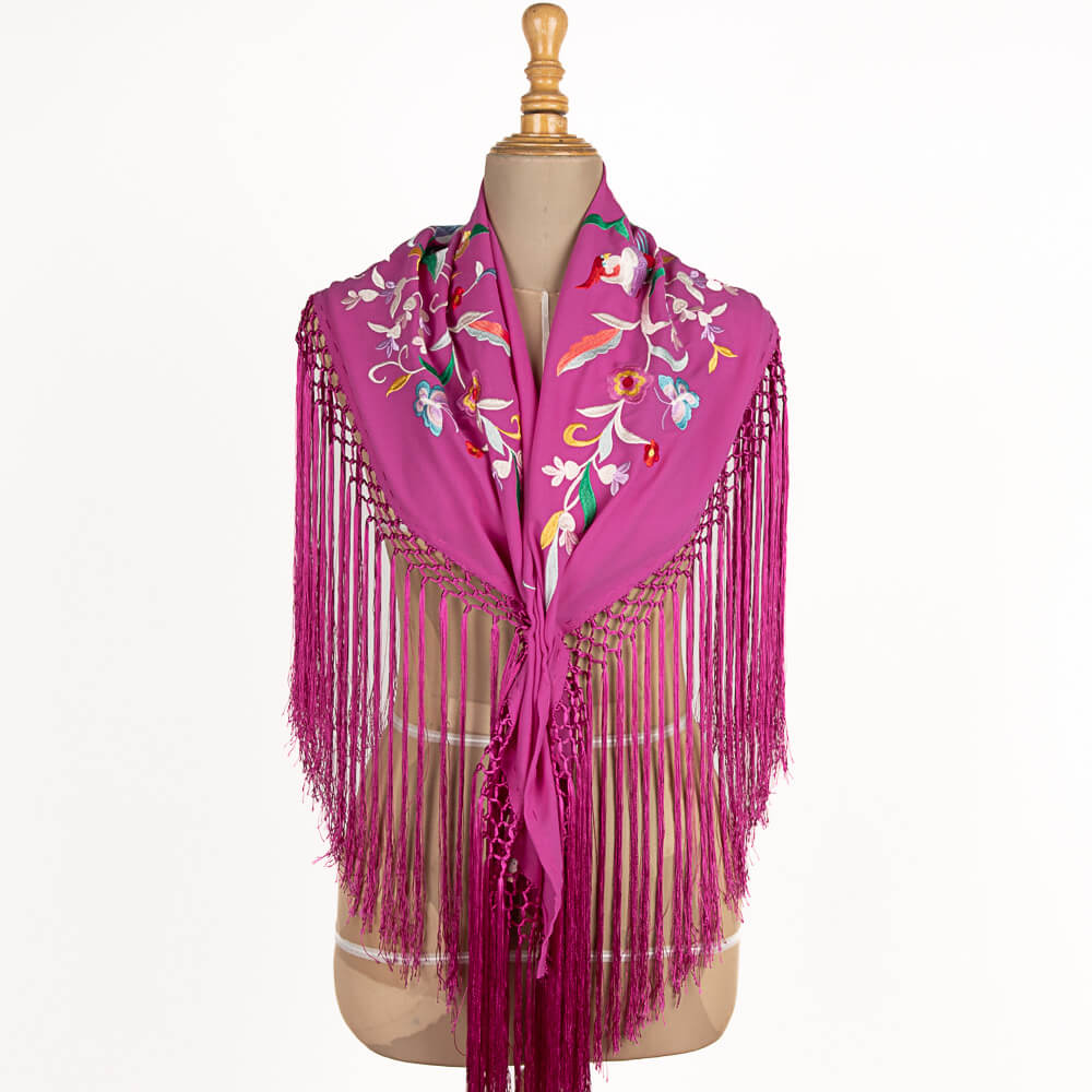 Bestickter kleiner Schal Macarena Magenta - Ribes y Casals