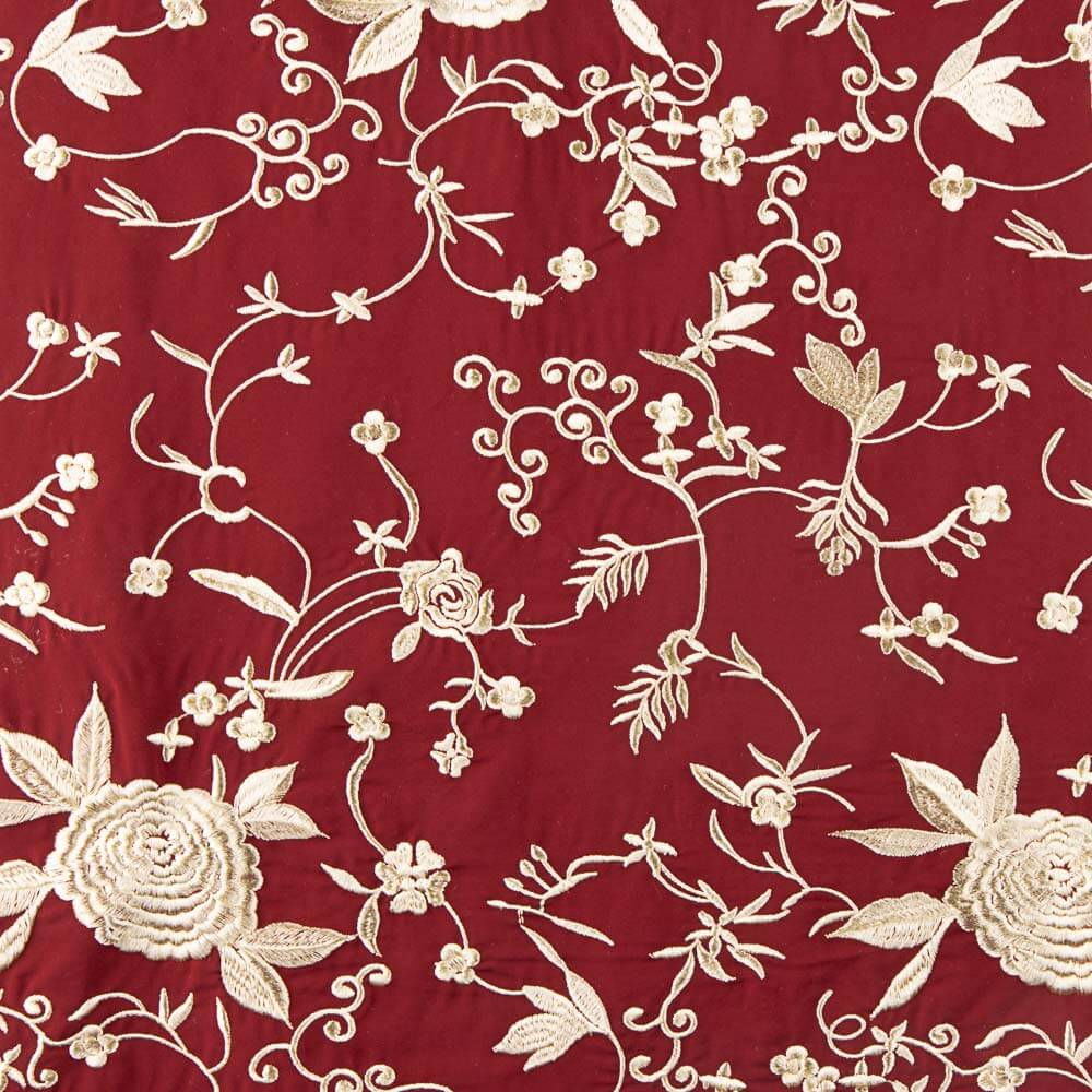 Dunkelrotes besticktes Tencel-Stickerei-Tuch - Ribes y Casals