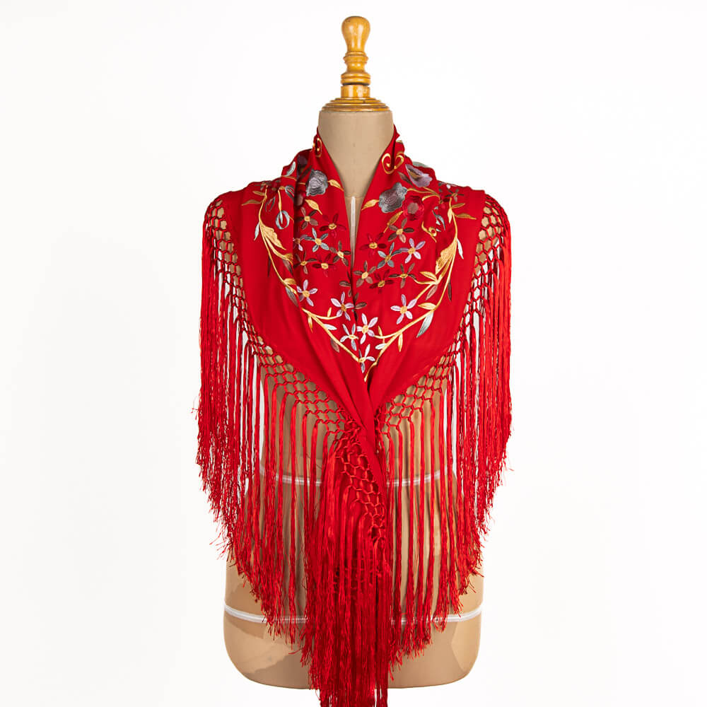 Bestickter kleiner Schal Triana Rot - Ribes y Casals