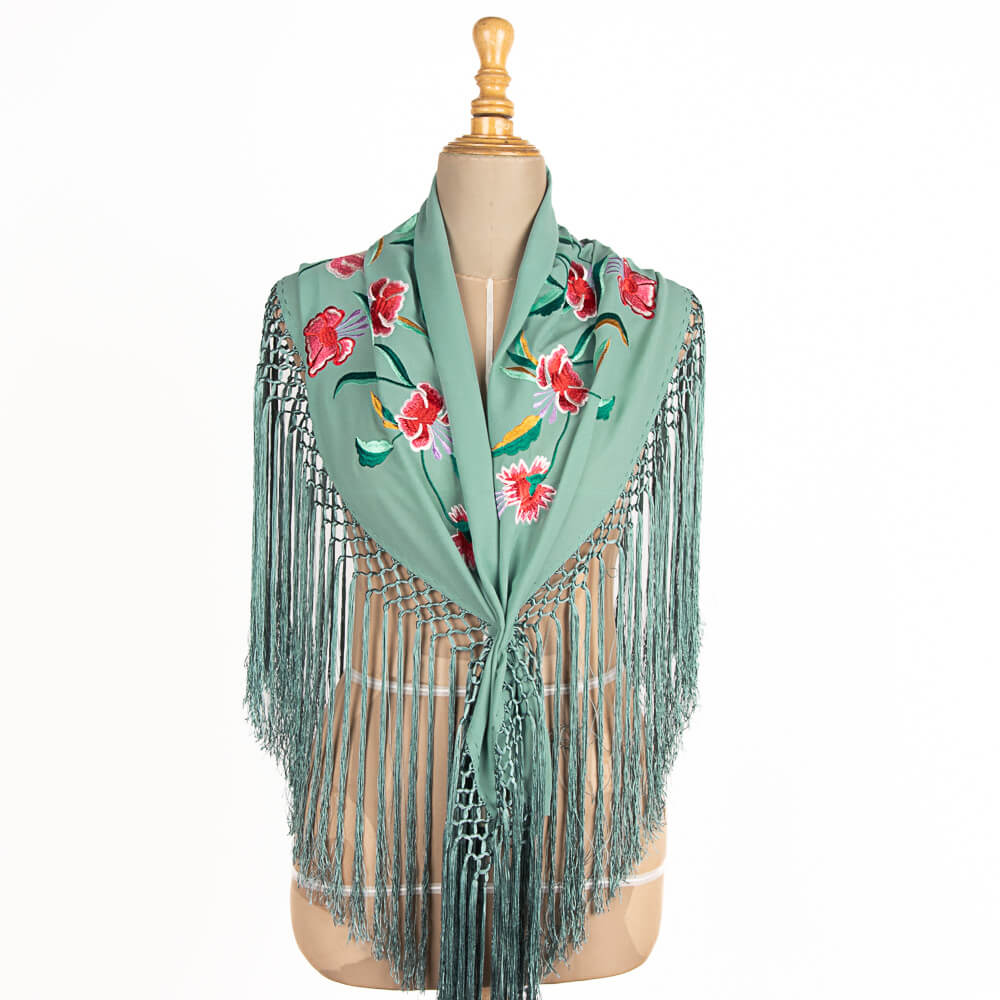 Bestickter kleiner Schal Triana Water Green - Ribes y Casals
