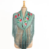 Bestickter kleiner Schal Triana Water Green - Ribes y Casals