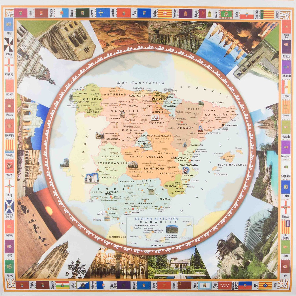 Harzbeschichtetes Tischtuch Karte von Spanien S:140 x 140 - Ribes y Casals
