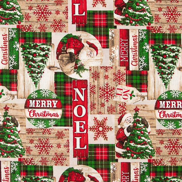 Bedrucktes Canvas mit Weihnachtsmotiven: Weihnachtsmann und Tartan - Ribes y Casals