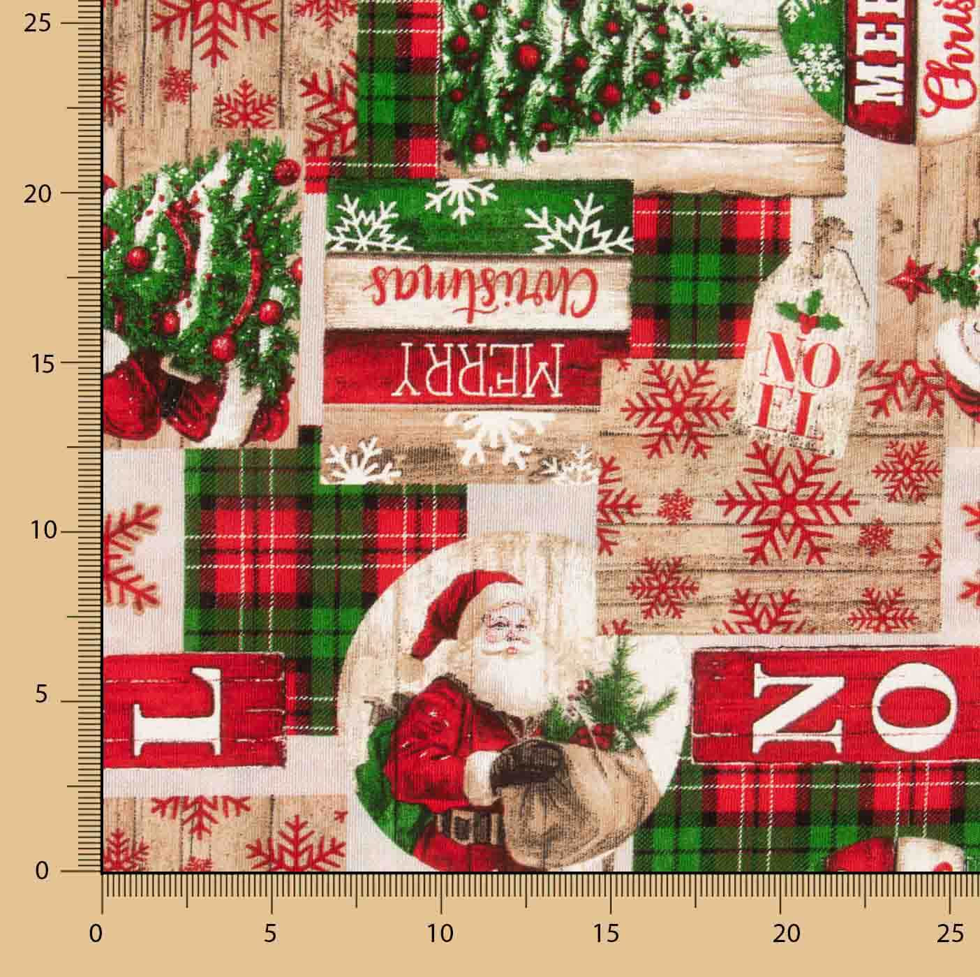 Bedrucktes Canvas mit Weihnachtsmotiven: Weihnachtsmann und Tartan - Ribes y Casals
