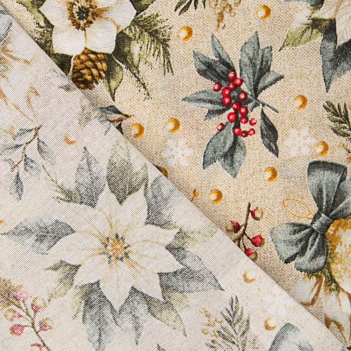 Bedrucktes Canvas „Weihnachten“ mit Blumenmuster und goldenen Kugeln - Ribes y Casals