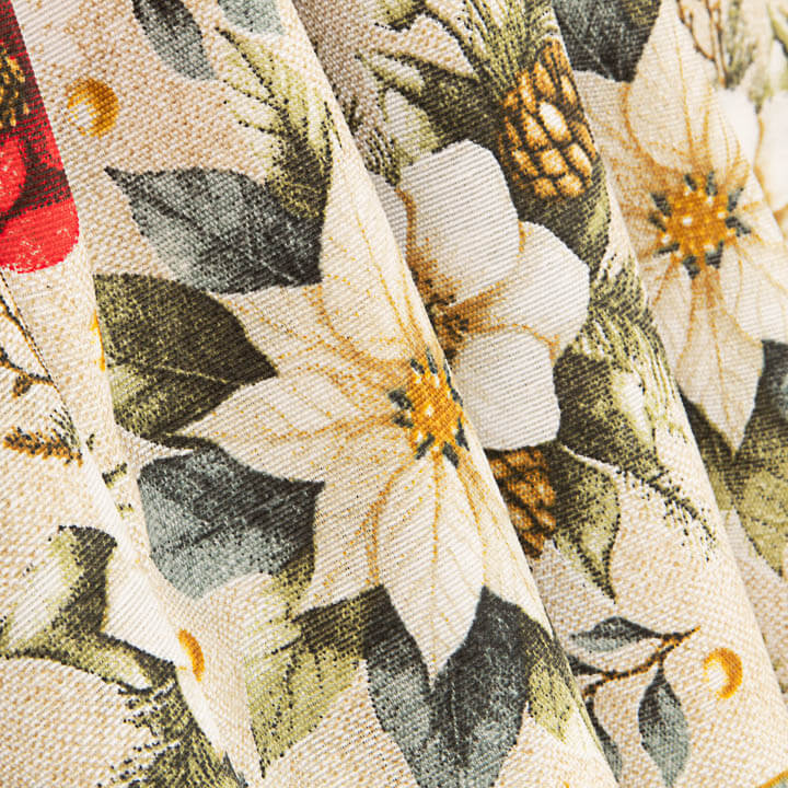 Bedrucktes Canvas „Weihnachten“ mit Blumenmuster und goldenen Kugeln - Ribes y Casals