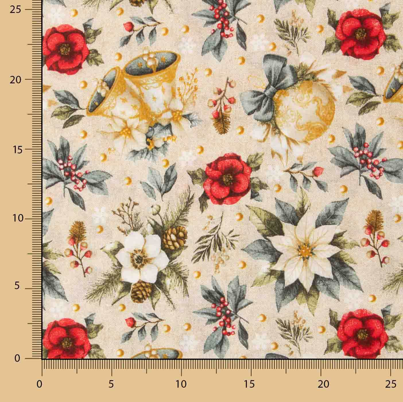 Bedrucktes Canvas „Weihnachten“ mit Blumenmuster und goldenen Kugeln - Ribes y Casals