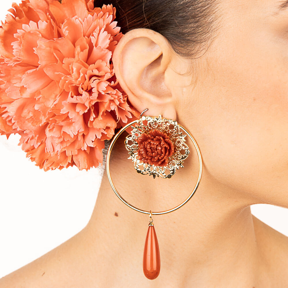Flamingo-Ohrringe mit Rosen- und Korallentropfen - Ribes y Casals