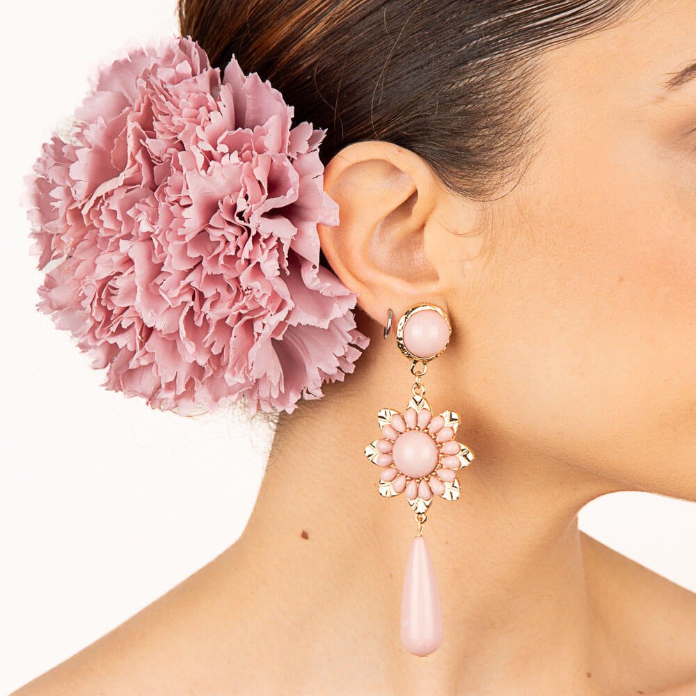 Flamingo-Ohrringe in Tropfenform und rosa Blume - Ribes y Casals