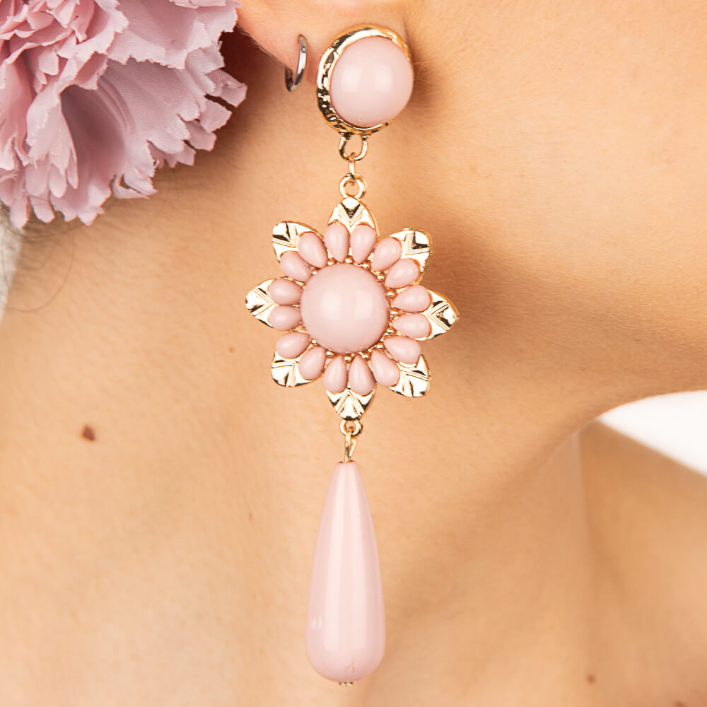 Flamingo-Ohrringe in Tropfenform und rosa Blume - Ribes y Casals