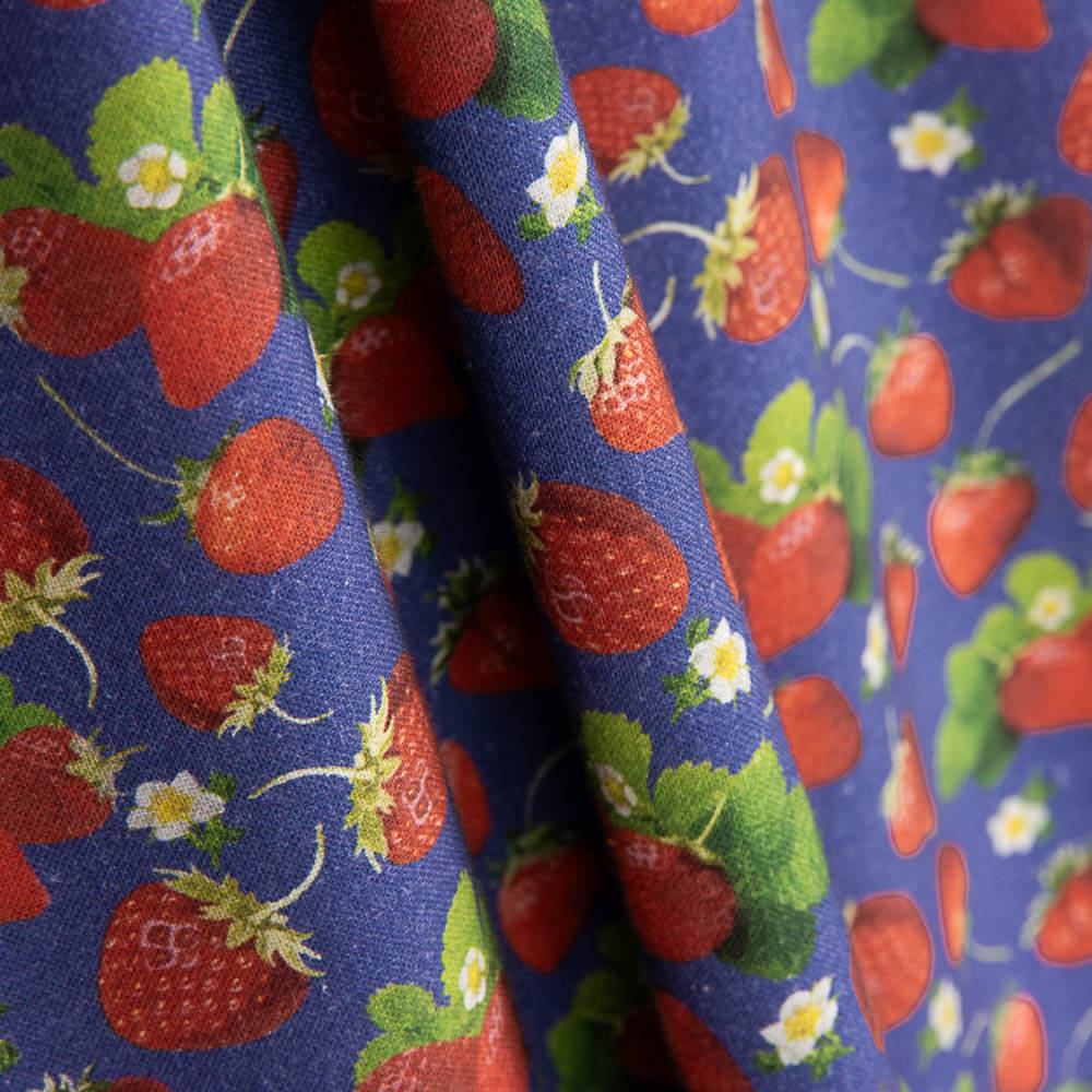 Patchwork Baumwoll-Erdbeeren Navy - Ribes y Casals