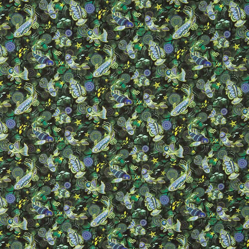 Patchwork Baumwolle Dunkelgrün Fisch - Ribes y Casals