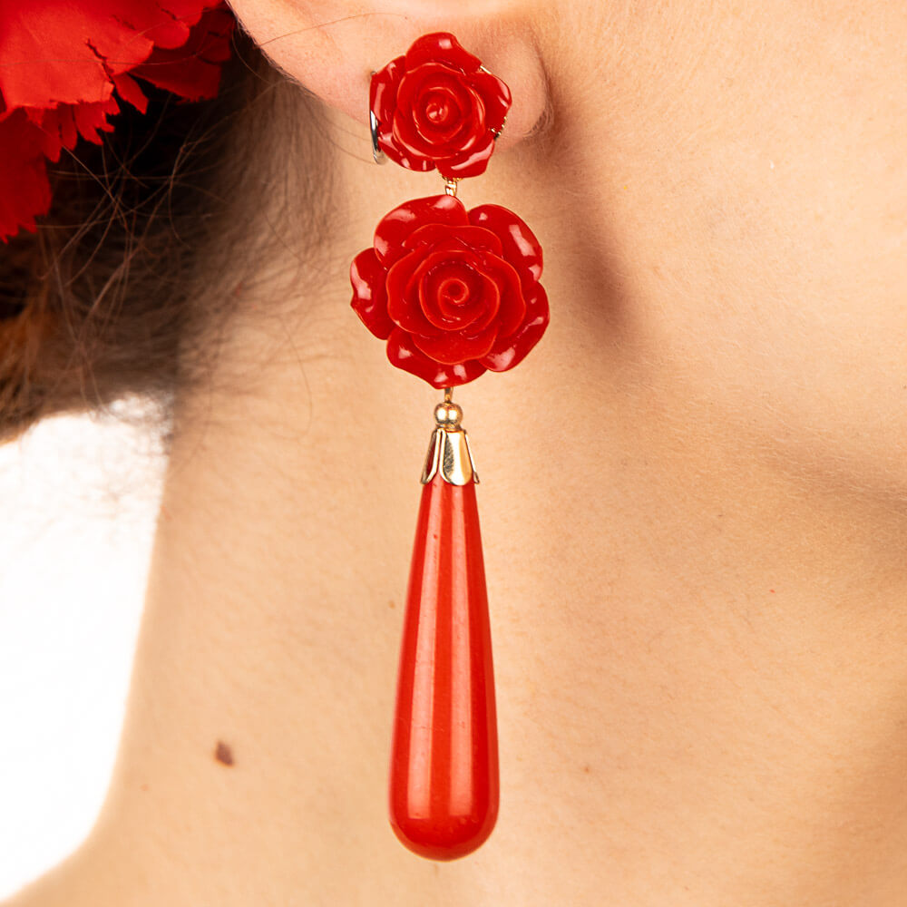 Rosa Flamingo und rote Tropfenohrringe - Ribes y Casals