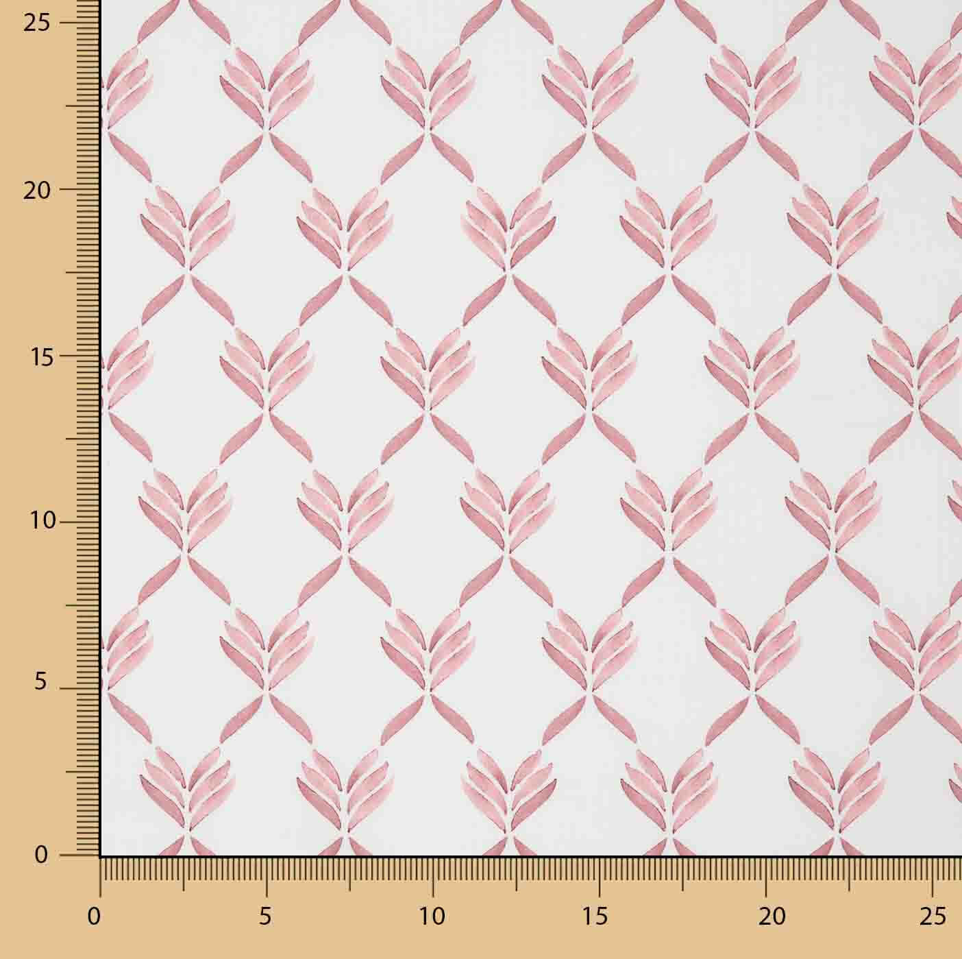 Perkal mit bedrucktem geometrischem Blättermuster in Korallenrot - Ribes y Casals