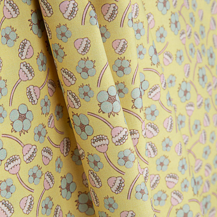 Perkal mit bedrucktem Vintage-Blumenmuster in Gelb - Ribes y Casals