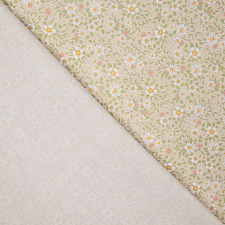 Bedrucktes Perkal mit Frühlingsgänseblümchen-Motiv, Beige - Ribes y Casals