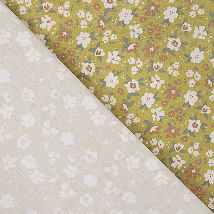 Perkal mit bedrucktem Blumenmuster in Senfgelb - Ribes y Casals