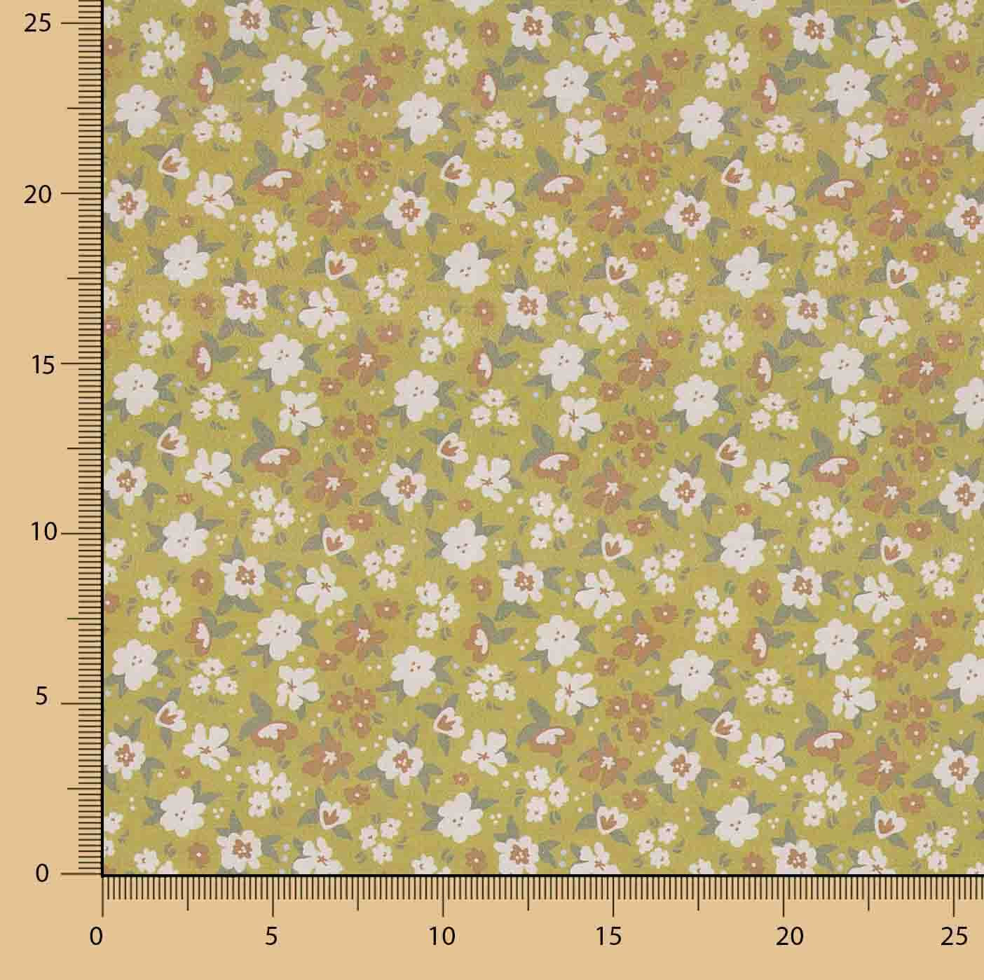 Perkal mit bedrucktem Blumenmuster in Senfgelb - Ribes y Casals