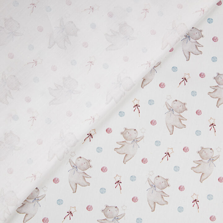 Bedrucktes Perkal mit fliegenden Bären in Rosa und Blau - Ribes y Casals