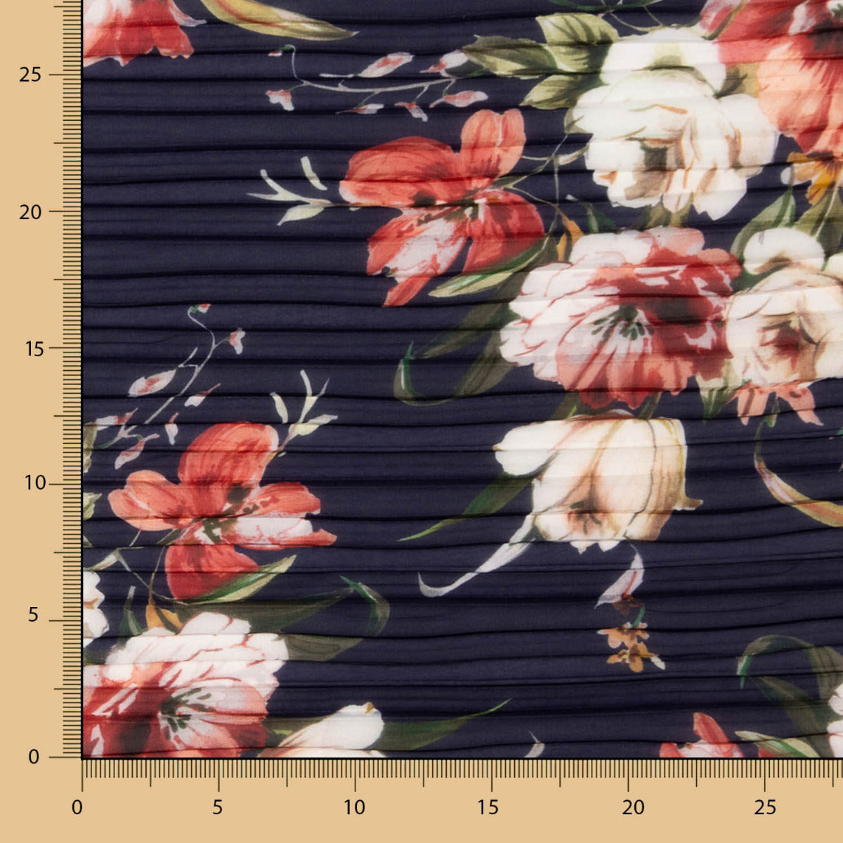 Plissee Floral Bedruckt Chiffon Plissee Marine - Ribes y Casals