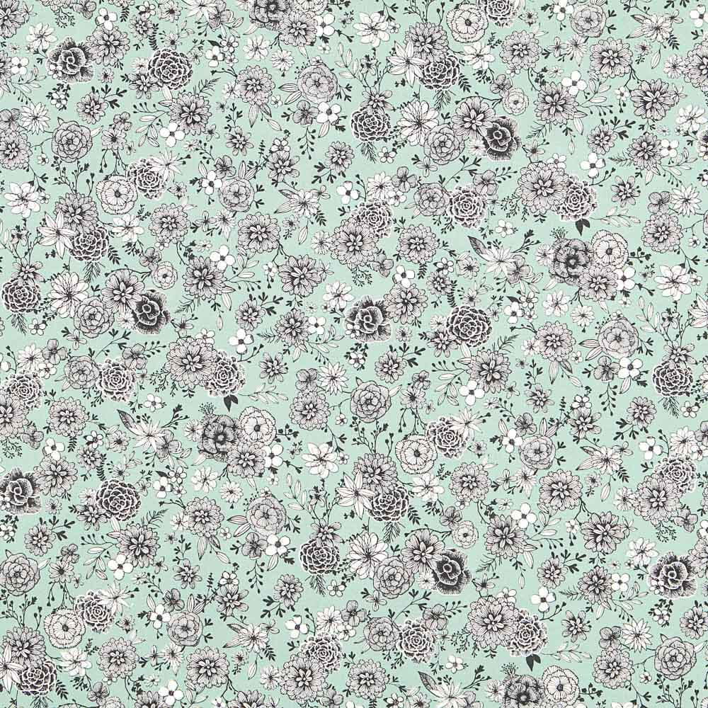 Oeko-Tex® Baumwoll-Popeline Blume Mintgrün - Ribes y Casals