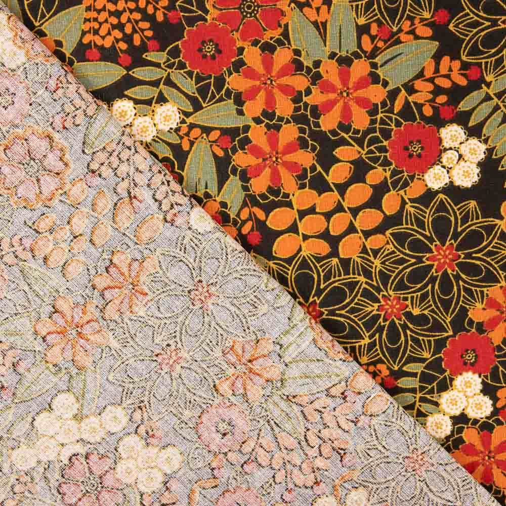 Cotton Flower Print Lily Schwarz - Ribes y Casals