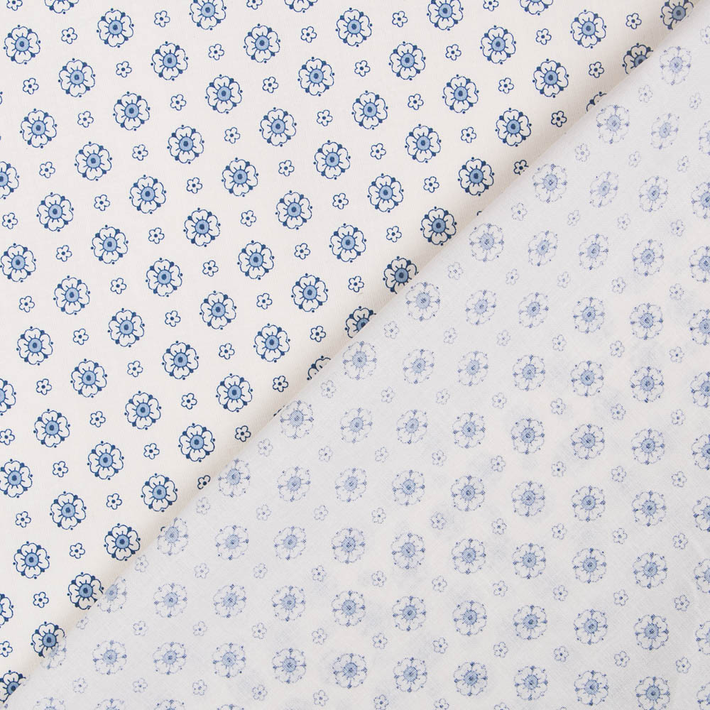 Retro Blumen Popeline Blau - Ribes y Casals