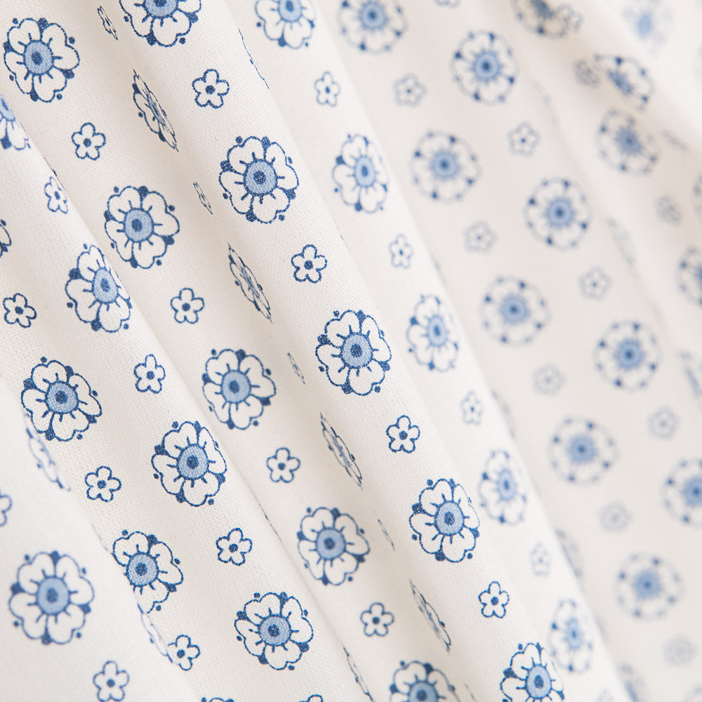 Retro Blumen Popeline Blau - Ribes y Casals